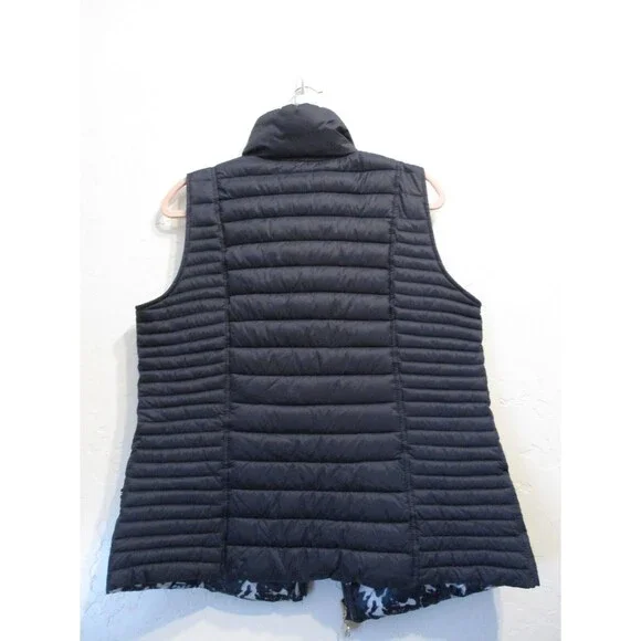 Nautica Womens Reversible Puffer Vest Sz L Navy Blue Zip Front Medium Weight - Picture 2 of 8